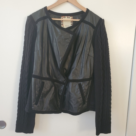 Elevenses Hiroumi Faux leather Knit Moto Jacket LG - Picture 1 of 7